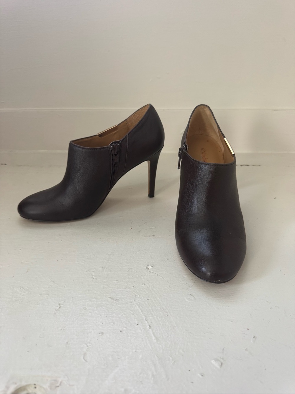 Coach Black Leather Ankle Booties with Stiletto Heel